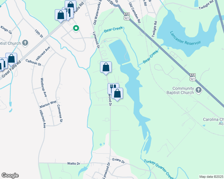 map of restaurants, bars, coffee shops, grocery stores, and more near 1519 Lynwood Drive in Lancaster