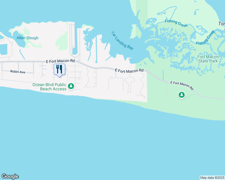 map of restaurants, bars, coffee shops, grocery stores, and more near 1904 East Fort Macon Road in Atlantic Beach