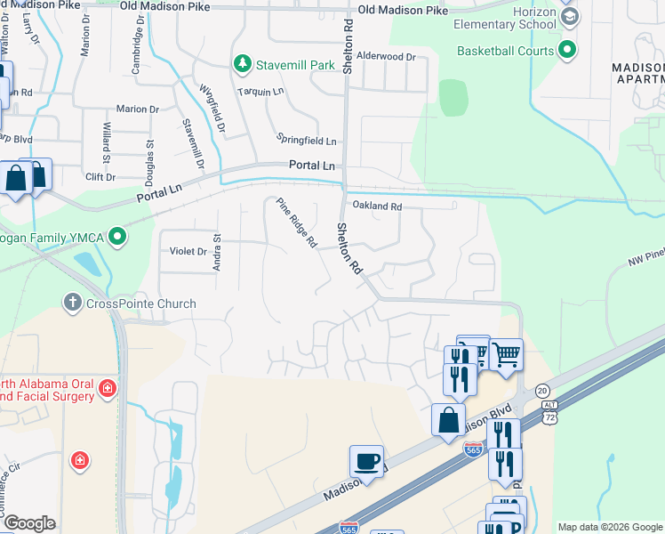 map of restaurants, bars, coffee shops, grocery stores, and more near 206 Pine Ridge Road in Madison