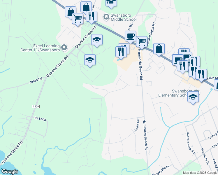 map of restaurants, bars, coffee shops, grocery stores, and more near in Swansboro