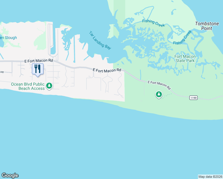 map of restaurants, bars, coffee shops, grocery stores, and more near Tar Landing Road in Atlantic Beach