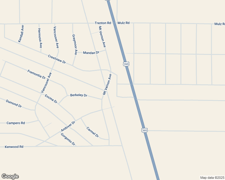 map of restaurants, bars, coffee shops, grocery stores, and more near Mount Vernon Avenue in San Bernardino County