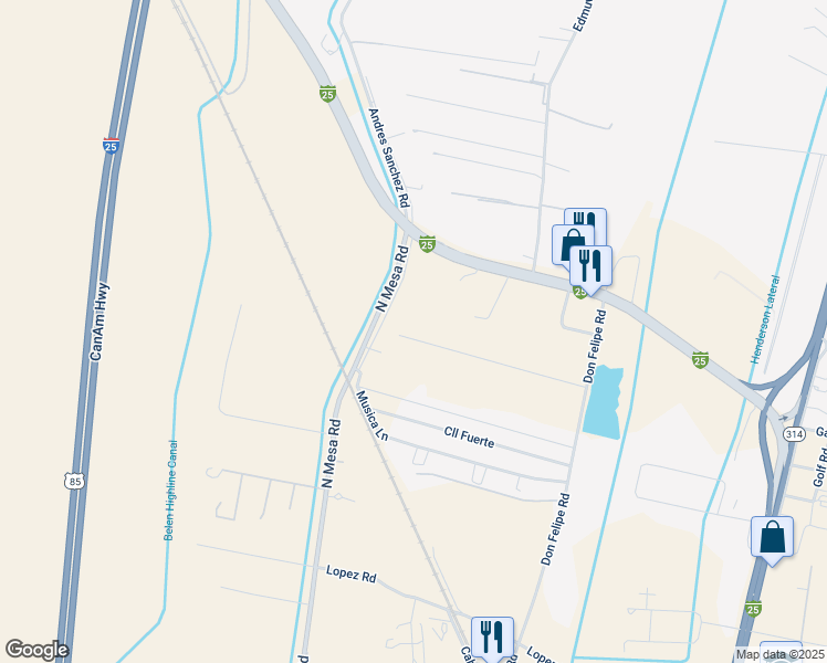 map of restaurants, bars, coffee shops, grocery stores, and more near 46 Sunset in Belen