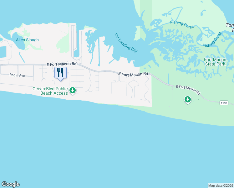 map of restaurants, bars, coffee shops, grocery stores, and more near 1904 East Fort Macon Road in Atlantic Beach