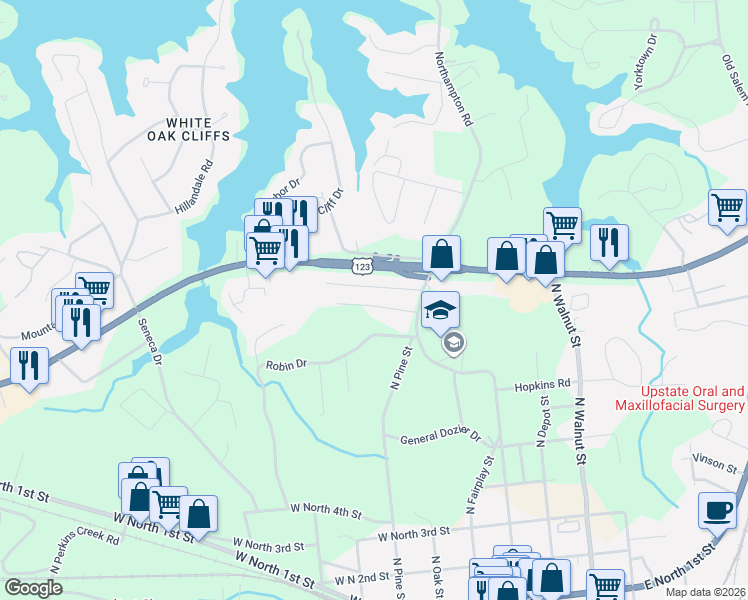 map of restaurants, bars, coffee shops, grocery stores, and more near 115 Morningside Drive in Seneca