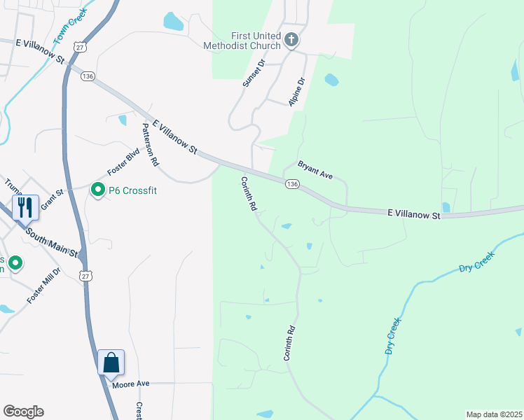 map of restaurants, bars, coffee shops, grocery stores, and more near 159 Corinth Road in LaFayette