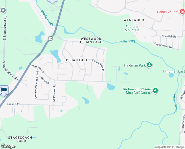 map of restaurants, bars, coffee shops, grocery stores, and more near 5919 Timberview Road in Little Rock