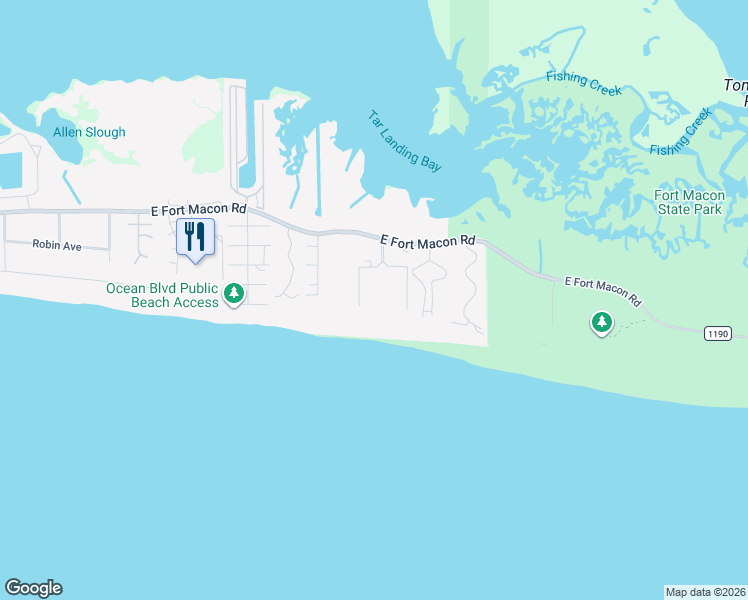 map of restaurants, bars, coffee shops, grocery stores, and more near 1904 East Fort Macon Road in Atlantic Beach