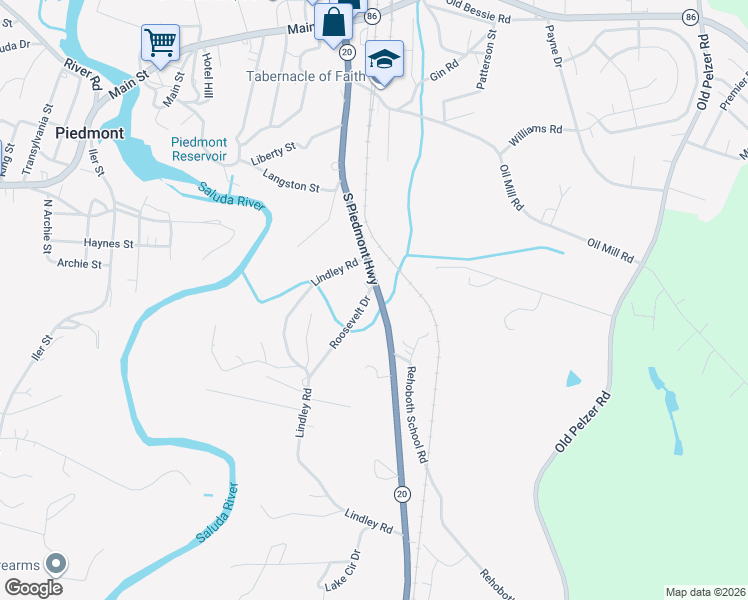 map of restaurants, bars, coffee shops, grocery stores, and more near 500 South Piedmont Highway in Piedmont