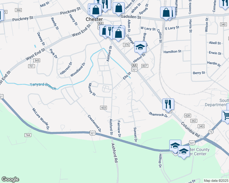 map of restaurants, bars, coffee shops, grocery stores, and more near 130 Ella Street in Chester