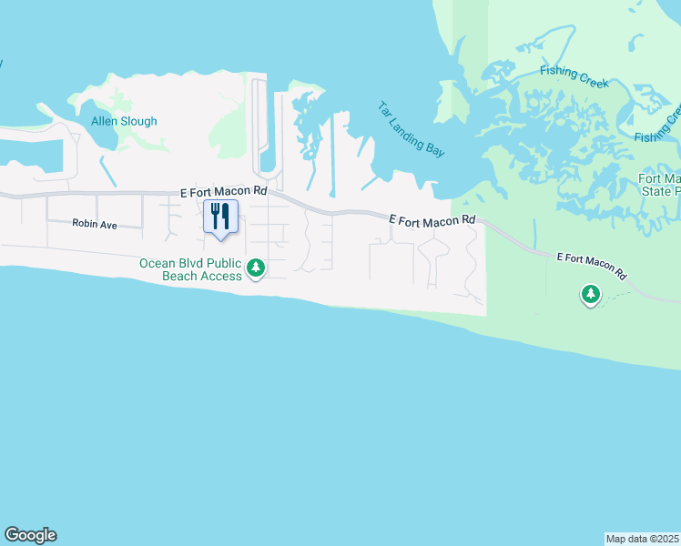 map of restaurants, bars, coffee shops, grocery stores, and more near 302 Ocean Boulevard in Atlantic Beach