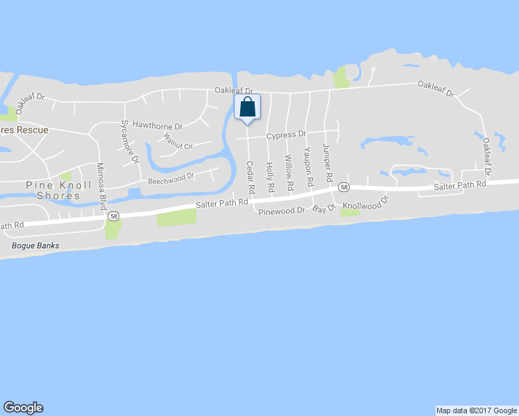 map of restaurants, bars, coffee shops, grocery stores, and more near 120 Pinewood Drive in Atlantic Beach