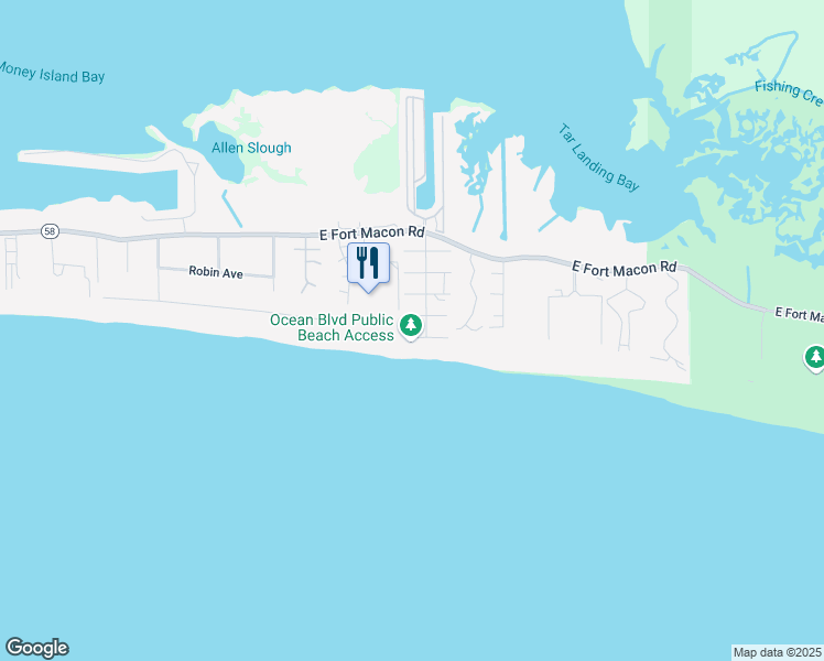 map of restaurants, bars, coffee shops, grocery stores, and more near 103 Ocean Boulevard in Atlantic Beach
