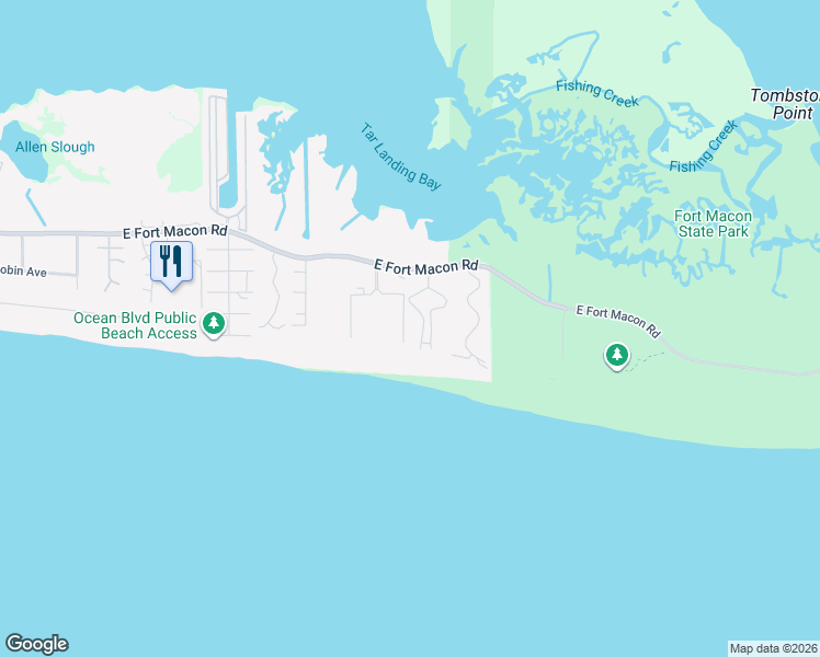 map of restaurants, bars, coffee shops, grocery stores, and more near 2008 East Fort Macon Road in Atlantic Beach