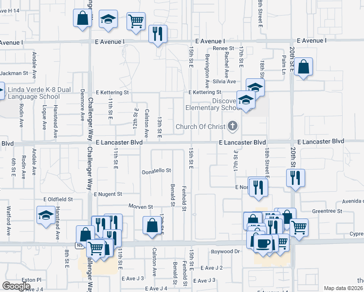 map of restaurants, bars, coffee shops, grocery stores, and more near in Lancaster