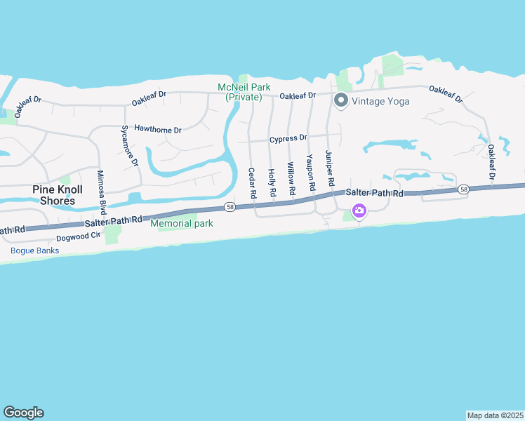 map of restaurants, bars, coffee shops, grocery stores, and more near 120 Pinewood Drive in Atlantic Beach