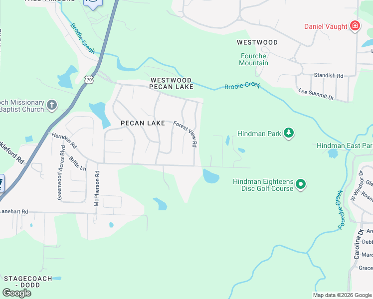 map of restaurants, bars, coffee shops, grocery stores, and more near 5920 Forest View Road in Little Rock