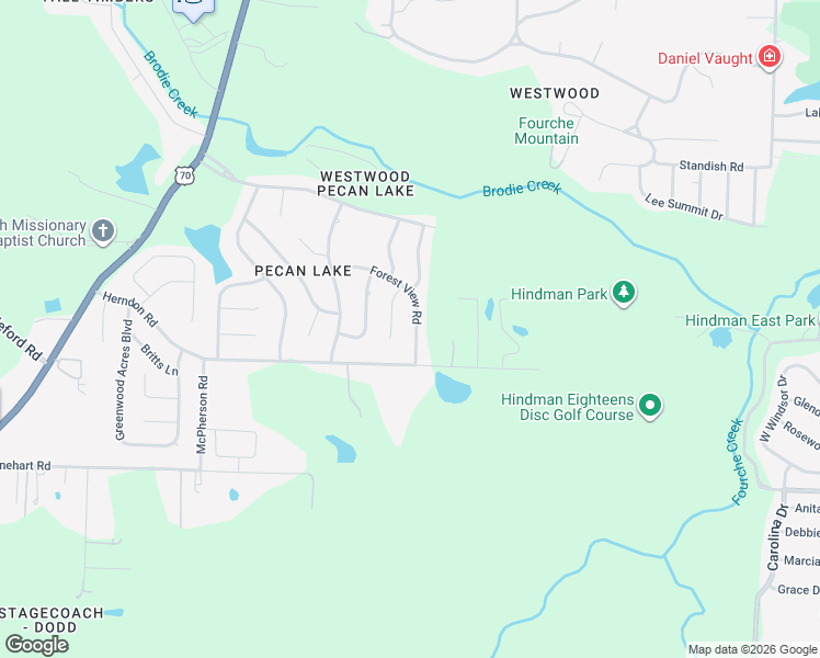 map of restaurants, bars, coffee shops, grocery stores, and more near 5920 Forest View Road in Little Rock
