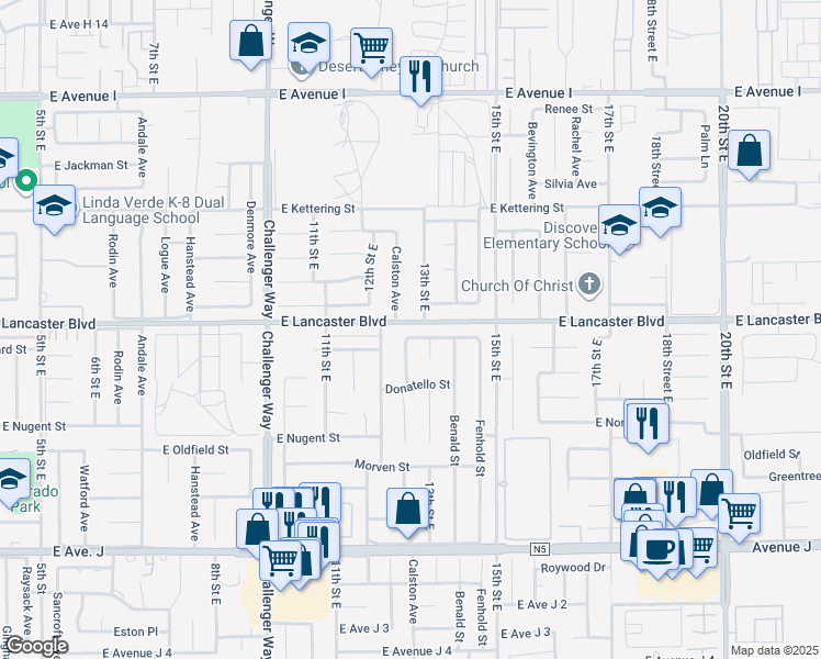 map of restaurants, bars, coffee shops, grocery stores, and more near 1233 East Lingard Street in Lancaster