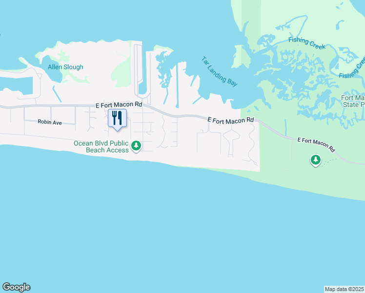 map of restaurants, bars, coffee shops, grocery stores, and more near 301 Commerce Way in Atlantic Beach