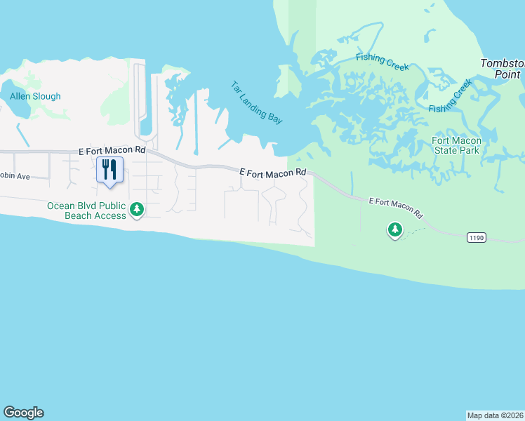 map of restaurants, bars, coffee shops, grocery stores, and more near 2008 East Fort Macon Road in Atlantic Beach