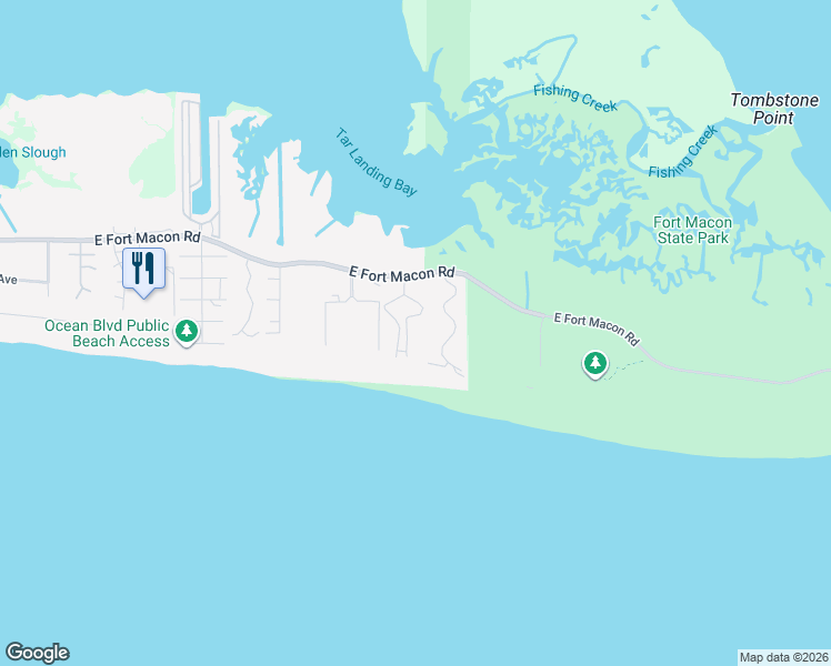map of restaurants, bars, coffee shops, grocery stores, and more near Tar Landing Road in Atlantic Beach