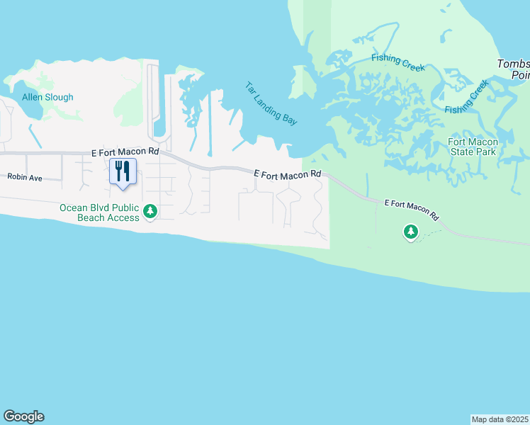 map of restaurants, bars, coffee shops, grocery stores, and more near 1904 East Fort Macon Road in Atlantic Beach