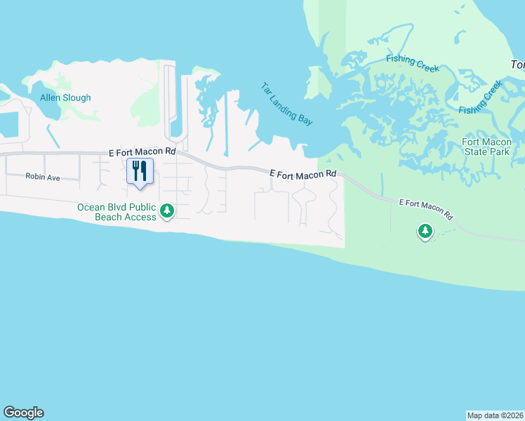 map of restaurants, bars, coffee shops, grocery stores, and more near 1904 East Fort Macon Road in Atlantic Beach