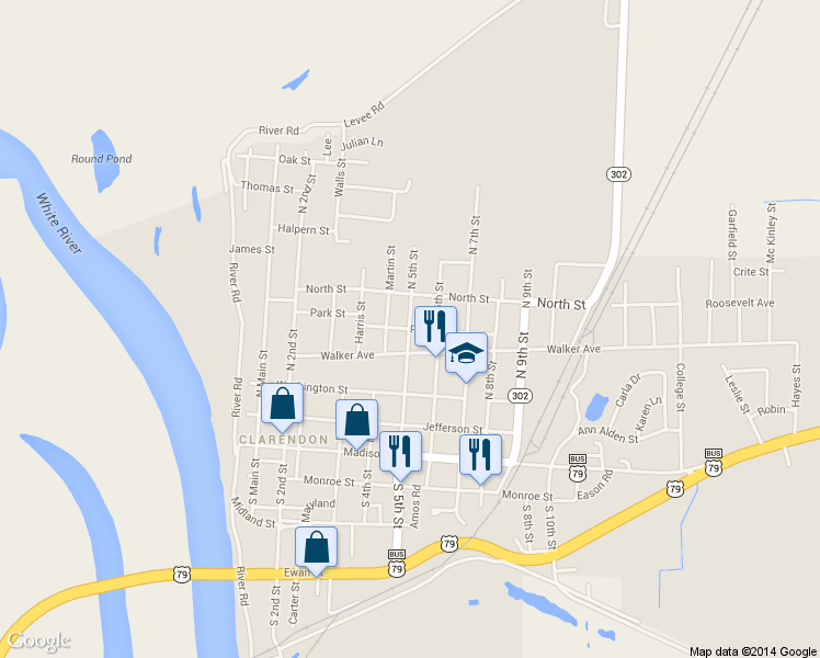 map of restaurants, bars, coffee shops, grocery stores, and more near 504 Park St in Clarendon