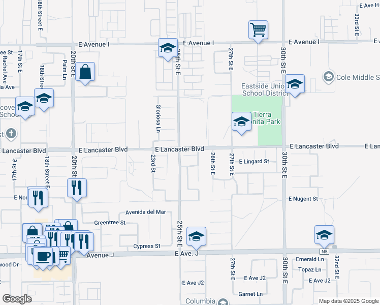 map of restaurants, bars, coffee shops, grocery stores, and more near 2519 East Lingard Street in Lancaster