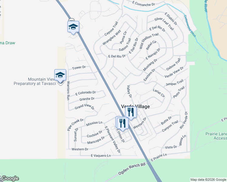 map of restaurants, bars, coffee shops, grocery stores, and more near 2390 South Puma Circle in Cottonwood