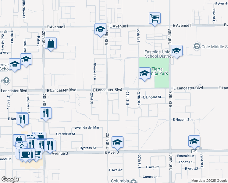 map of restaurants, bars, coffee shops, grocery stores, and more near 2519 East Lingard Street in Lancaster