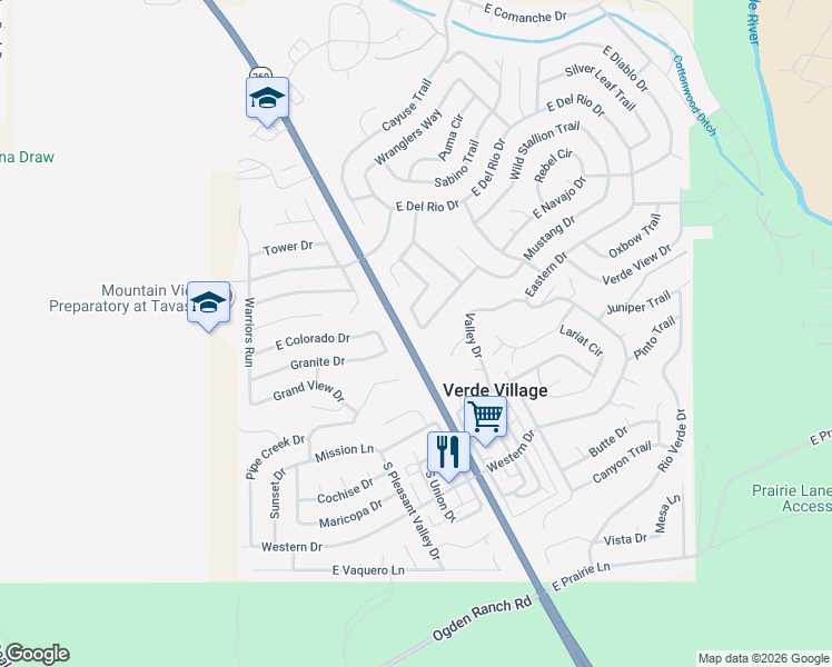 map of restaurants, bars, coffee shops, grocery stores, and more near 2390 South Puma Circle in Cottonwood