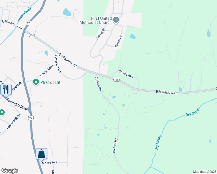 map of restaurants, bars, coffee shops, grocery stores, and more near 159 Corinth Road in LaFayette