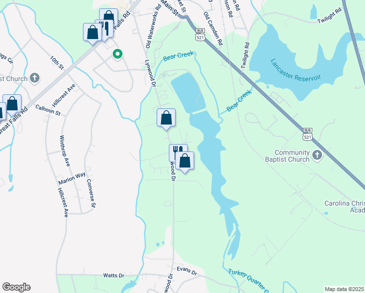 map of restaurants, bars, coffee shops, grocery stores, and more near 1519 Lynwood Drive in Lancaster