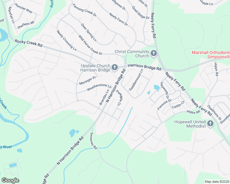 map of restaurants, bars, coffee shops, grocery stores, and more near 2 Parkgate Court in Simpsonville