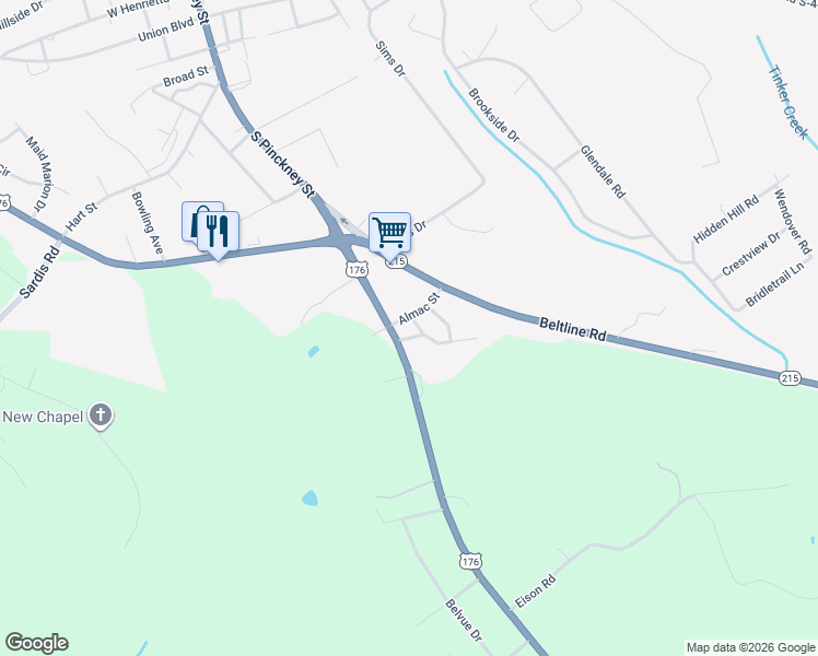 map of restaurants, bars, coffee shops, grocery stores, and more near 112 City View Circle in Union