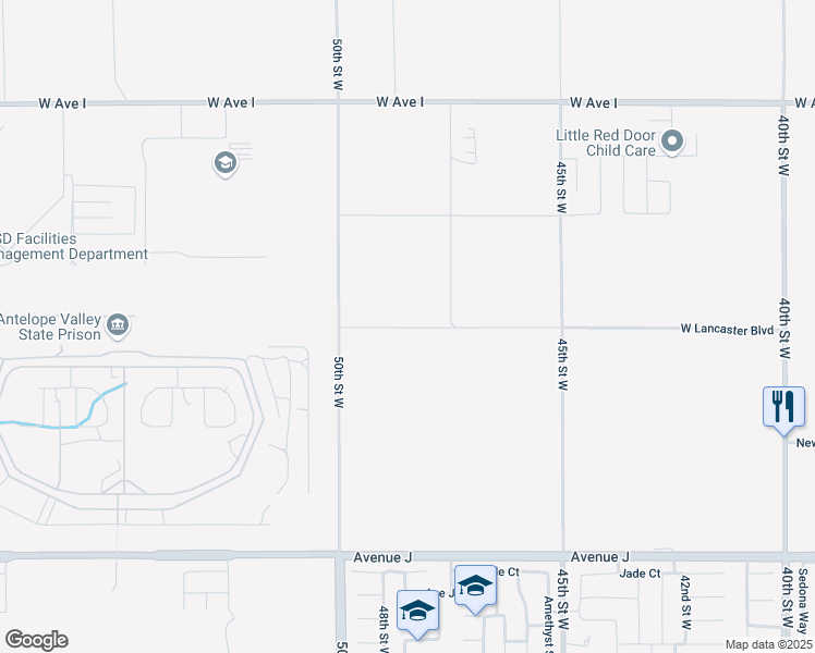 map of restaurants, bars, coffee shops, grocery stores, and more near West Lancaster Boulevard in Lancaster