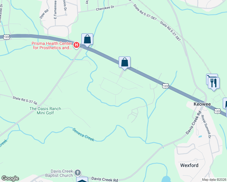 map of restaurants, bars, coffee shops, grocery stores, and more near 3053 Woodale Circle in Seneca