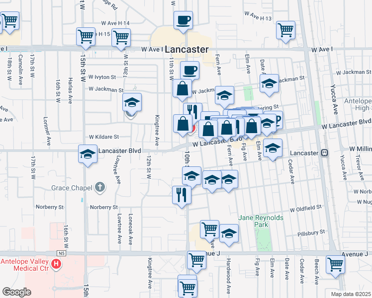 map of restaurants, bars, coffee shops, grocery stores, and more near in Lancaster