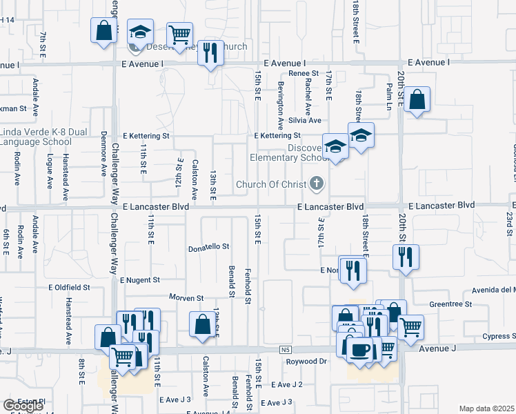 map of restaurants, bars, coffee shops, grocery stores, and more near in Hi Vista