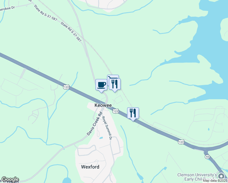 map of restaurants, bars, coffee shops, grocery stores, and more near 1085 Old Clemson Highway in Seneca