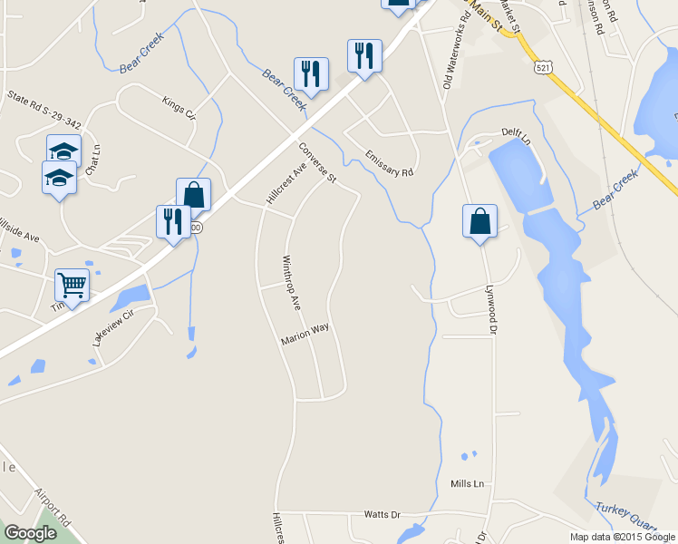 map of restaurants, bars, coffee shops, grocery stores, and more near 1509 Converse Street in Lancaster