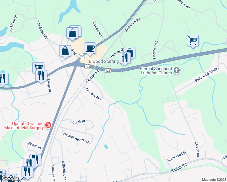 map of restaurants, bars, coffee shops, grocery stores, and more near 203 Meadowbrook Drive in Seneca