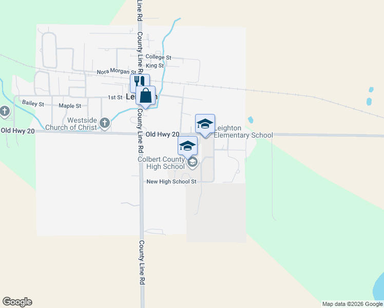 map of restaurants, bars, coffee shops, grocery stores, and more near 2226-2312 High School Street in Leighton