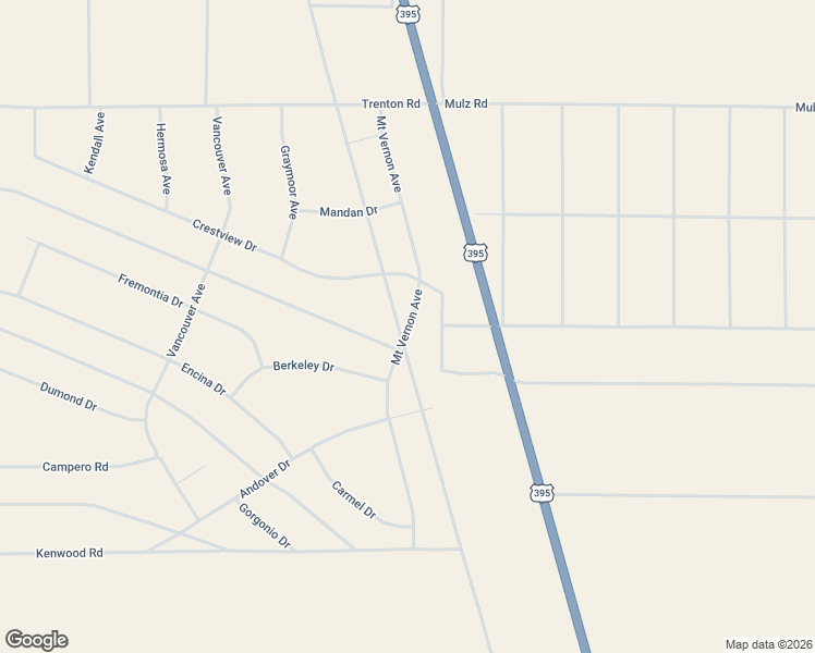 map of restaurants, bars, coffee shops, grocery stores, and more near Mount Vernon Avenue in San Bernardino County