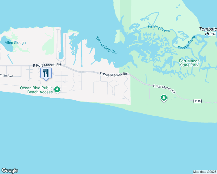 map of restaurants, bars, coffee shops, grocery stores, and more near 2008 East Fort Macon Road in Atlantic Beach
