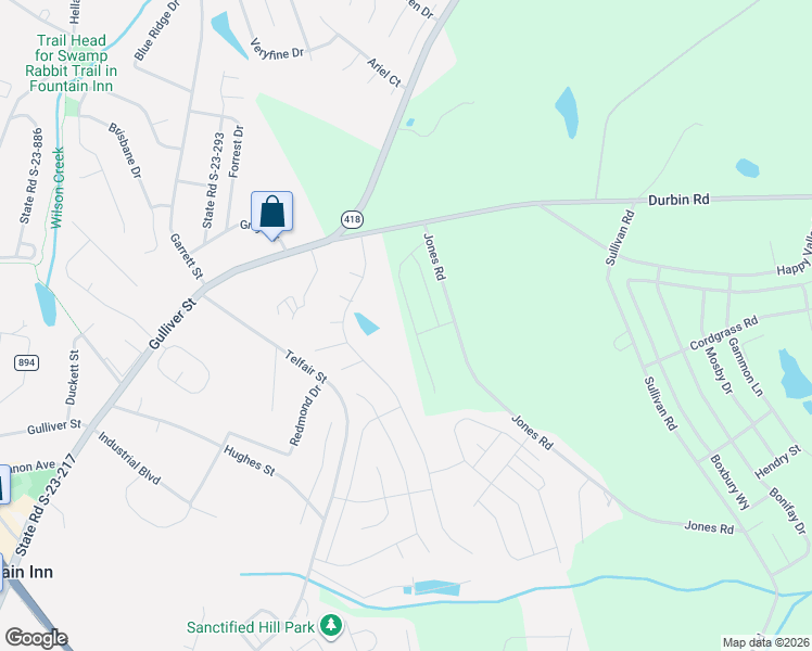 map of restaurants, bars, coffee shops, grocery stores, and more near 501 Fountain Brook Lane in Fountain Inn