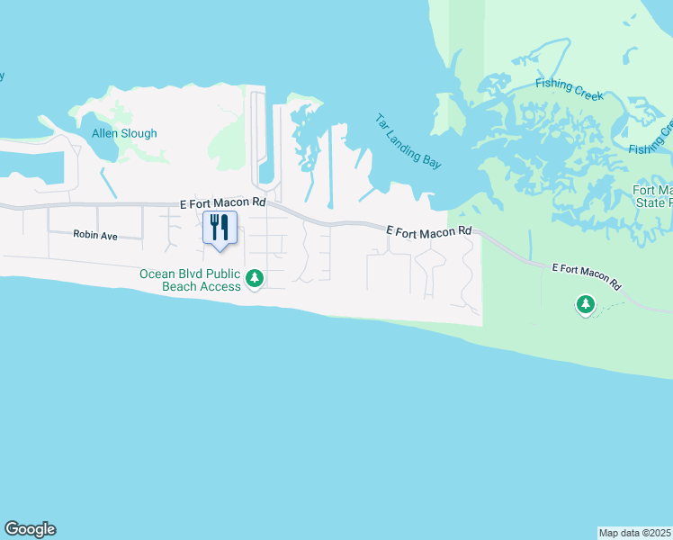map of restaurants, bars, coffee shops, grocery stores, and more near 301 Commerce Way in Atlantic Beach