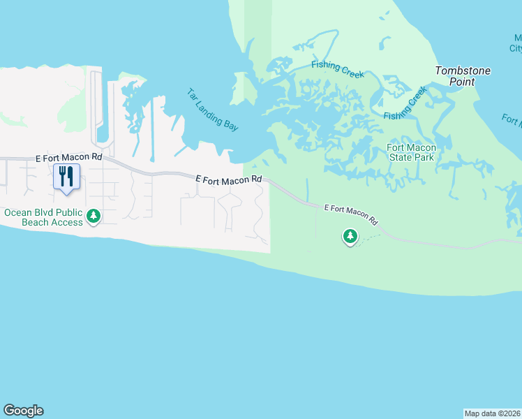 map of restaurants, bars, coffee shops, grocery stores, and more near Tar Landing Road in Atlantic Beach